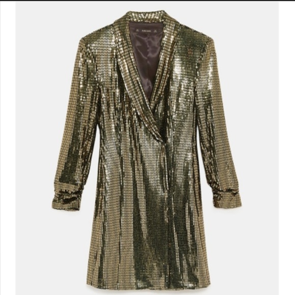 Zara flat sequin Double Breasted Dress GOLD - Picture 1 of 7